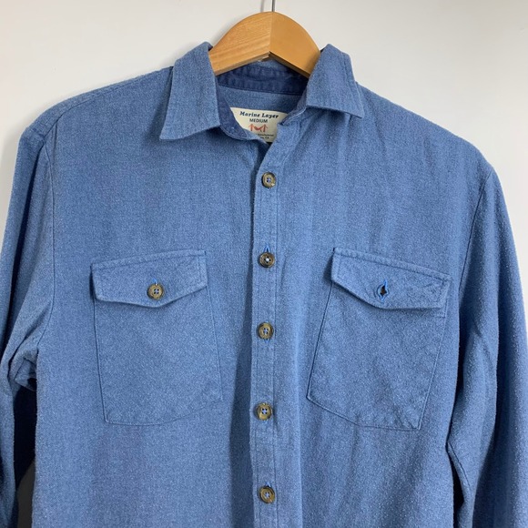Marine Layer Blue Long Sleeve Button Up Work Shirt 100% Cotton Size Medium - Picture 3 of 12